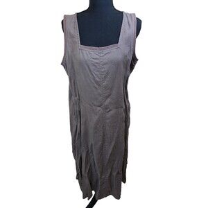 Ecru Midi Dress Square Neck 100% Linen Lagenlook Style A130-7528 Large